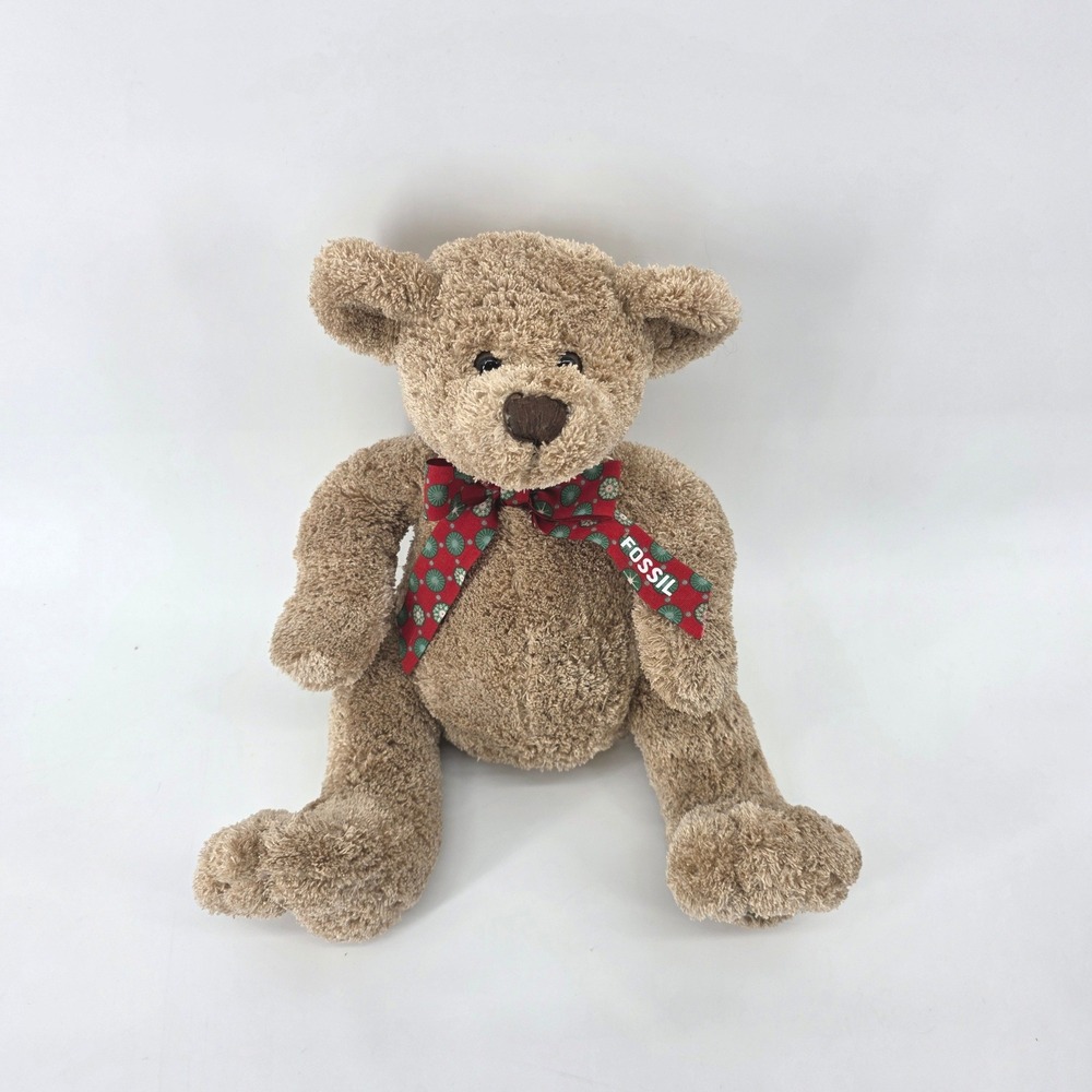 VTG Fossil Plush Teddy Bear Tan Holiday Snowflake Bow Tie Collectible Bear